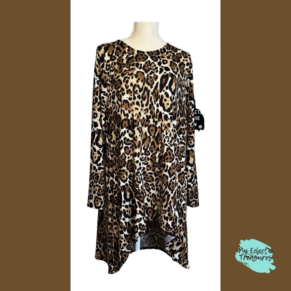 Workshop Republic Clothing Black and Tan Animal Print Asymmetrical Tunic XL